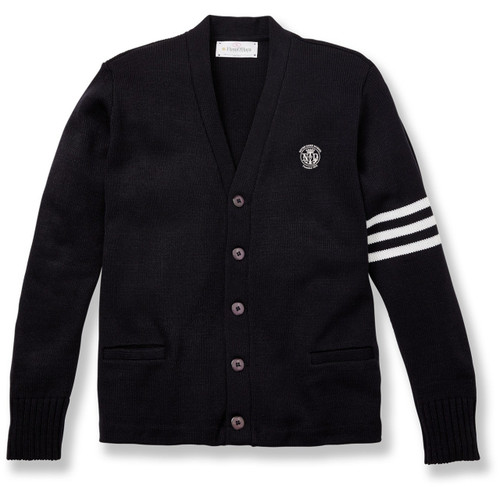 V-Neck Varsity Cardigan Sweater with embroidered logo [NY566-3461/NDM-NVY W/WH]