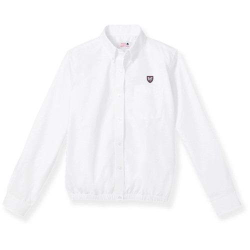 Long Sleeve Banded Bottom Oxford Blouse with embroidered logo [IL002-881/BEN-WHITE]