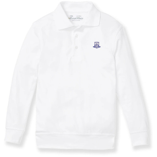 Long Sleeve Banded Bottom Polo Shirt with embroidered logo [PA264-9617/PHB-WHITE]
