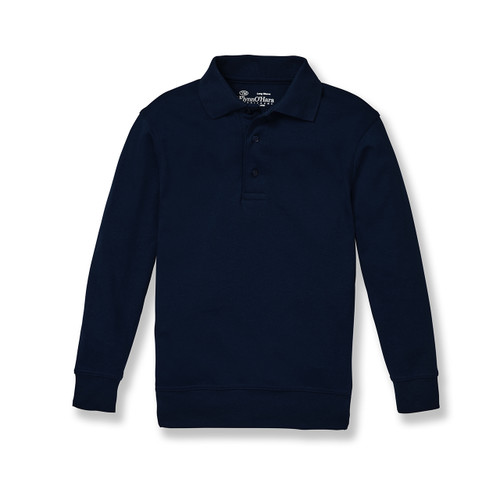 Long Sleeve Banded Bottom Polo Shirt with heat transferred logo [NJ264-9717-DK NAVY]