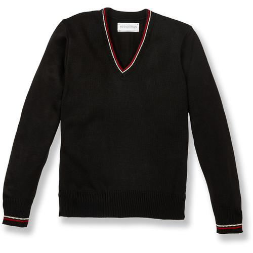 V-Neck Pullover Sweater with embroidered logo [MD077-6817/SSM-BLK/RD/C]