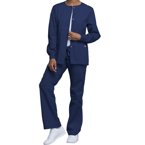 Snap Front Warm-Up Jacket with heat transferred logo [DC016-4350-NAVY]