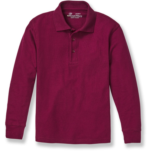 Long Sleeve Polo Shirt with heat transferred logo [GA006-KNIT-LS-CARDINAL]