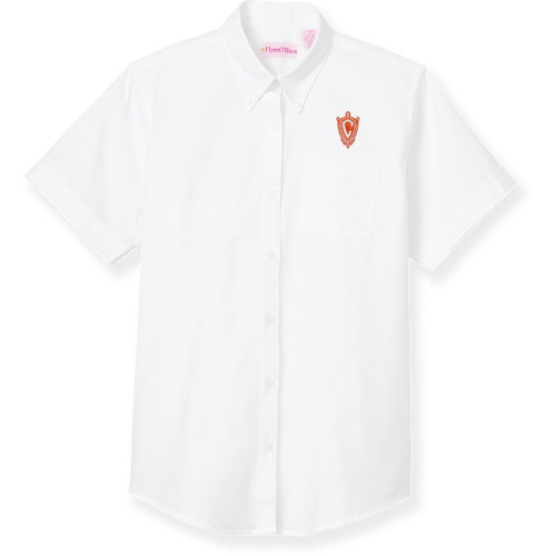 Short Sleeve Oxford Blouse with embroidered logo [NC022-OX/S 022-WHITE]