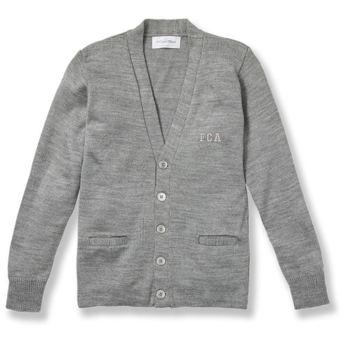 V-Neck Cardigan Sweater with embroidered logo [TX163-1001/FOU-HE GREY]