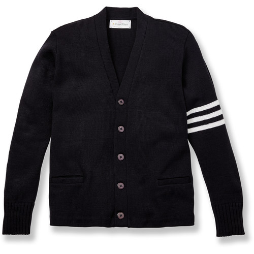 V-Neck Varsity Cardigan Sweater with embroidered logo [NY176-3461/HRA-NVY W/WH]