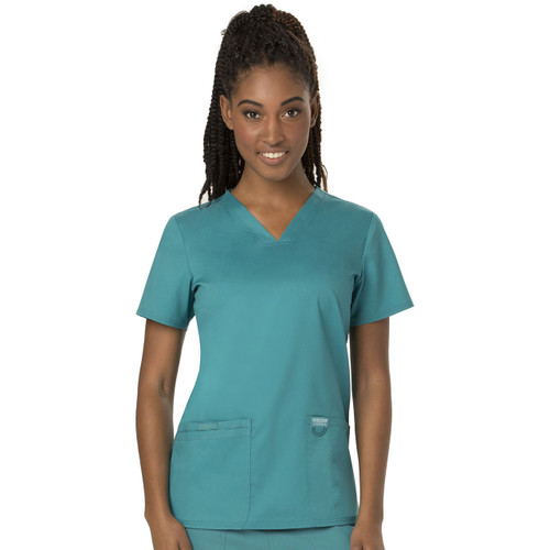 Revo Two Pocket Ladies V-Neck Top with embroidered logo [NC029-WW620-TEAL]