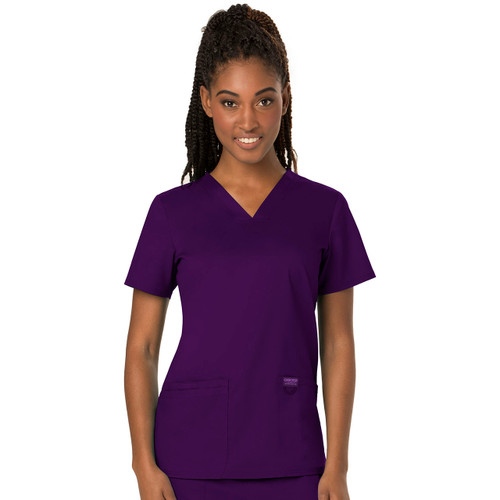 Revo Two Pocket Ladies V-Neck Top with embroidered logo [NC030-WW620-EGGPLANT]