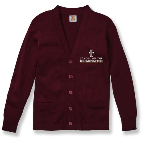 V-Neck Cardigan Sweater with embroidered logo [MD143-1001/SIG-WINE]