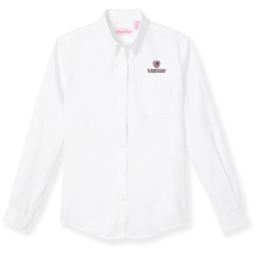 Long Sleeve Oxford Blouse with embroidered logo [TX016-OX/L ROL-WHITE]
