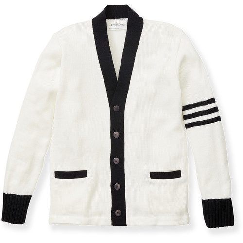 V-Neck Varsity Cardigan Sweater with school emblem [NY642-3471/JHS-WHITE/NV]