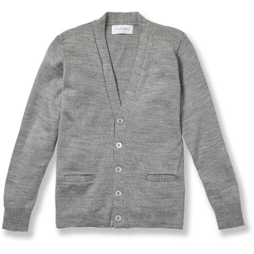 V-Neck Cardigan Sweater with heat transferred logo [NY092-1001/DRC-HE GREY]