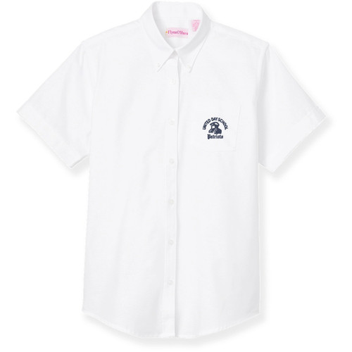 Short Sleeve Oxford Blouse with embroidered logo [TX051-OX/S UDS-WHITE]