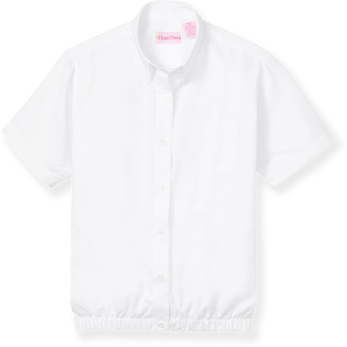 Short Sleeve Banded Bottom Oxford Blouse [MD069-880-WHITE]