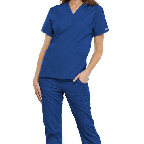 V-Neck Scrub Top with heat transferred logo [NY193-4700-PMA-ROYAL]