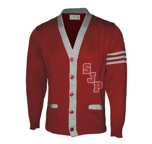 V-Neck Varsity Cardigan Sweater with school emblem [PA020-3474/JPP-CARD/GY]