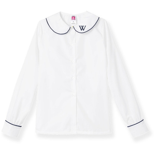 Long Sleeve Peterpan Collar Blouse with embroidered logo [GA041-351P/WEA-WHITE/NV]