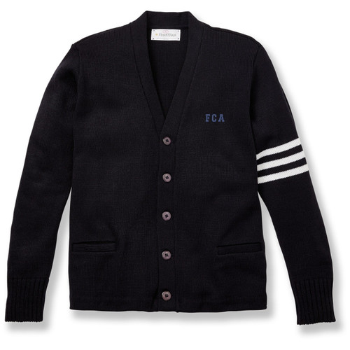V-Neck Varsity Cardigan Sweater with embroidered logo [TX163-3461/FOU-NVY W/WH]