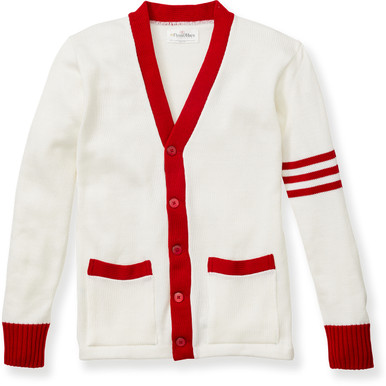 V-Neck Varsity Cardigan Sweater with embroidered logo [NY155-3466/S12-WH  W/LIP]