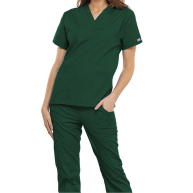 Two Pocket V-Neck Scrub Top with embroidered logo [NY113-4700-HUNTER] -  FlynnO'Hara Uniforms