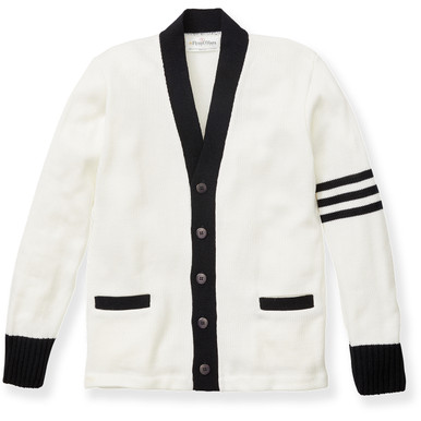 V-Neck Varsity Cardigan Sweater [AK009-3471-WHITE/NV] - FlynnO