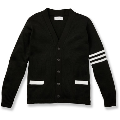 V-Neck Varsity Cardigan Sweater [AK021-3478-BLK/WHT] - FlynnO'Hara