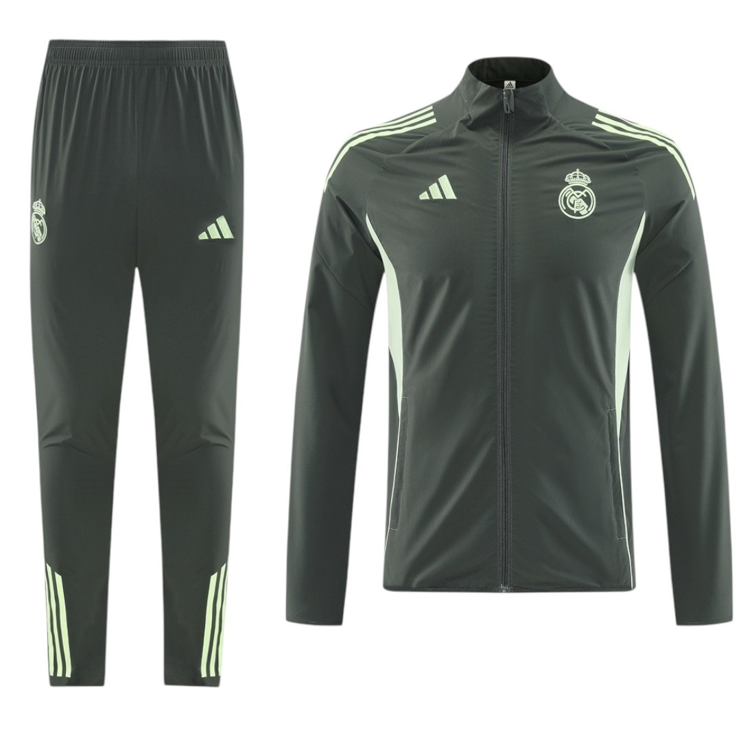 Real Madrid 25/26 Men's Dark Olive Long Zip Windbreaker
