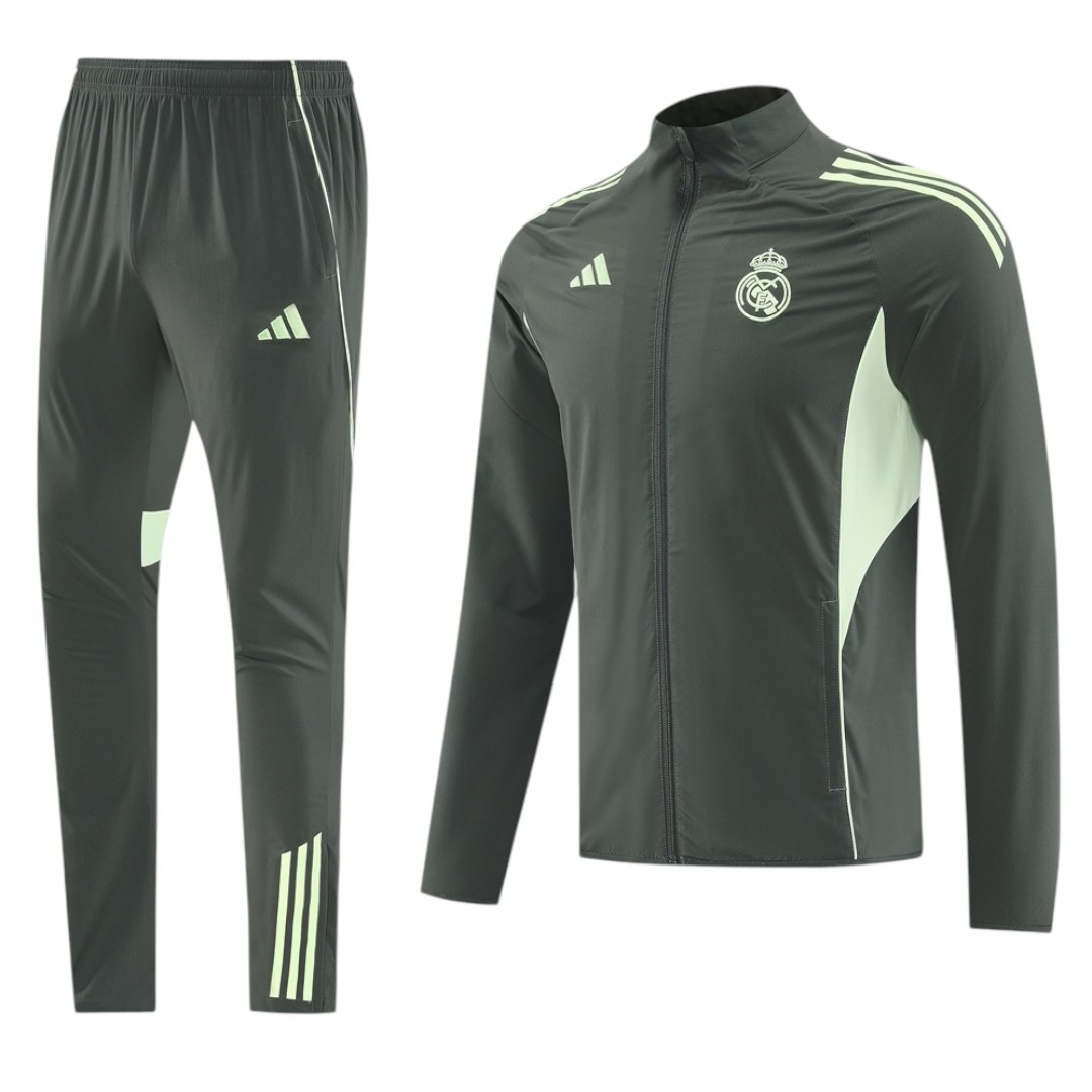 Real Madrid 25/26 Men's Dark Olive Long Zip Windbreaker