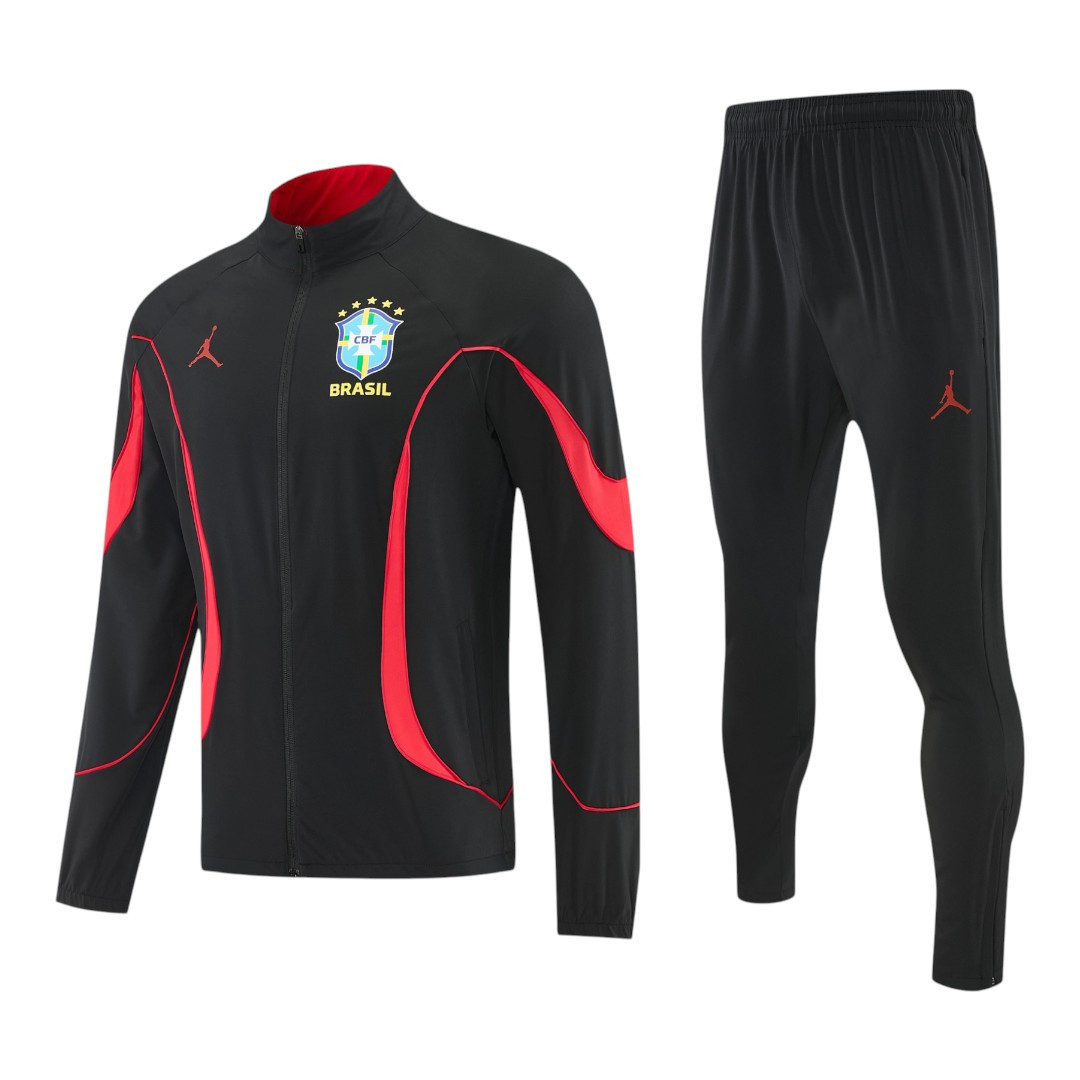 Brazil 2026 Men's Black Red Long Zip Tracksuit