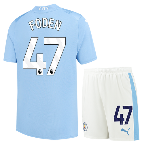 FODEN #47 Manchester City 23/24 Kid's Home Shirt and Shorts - PL Font
