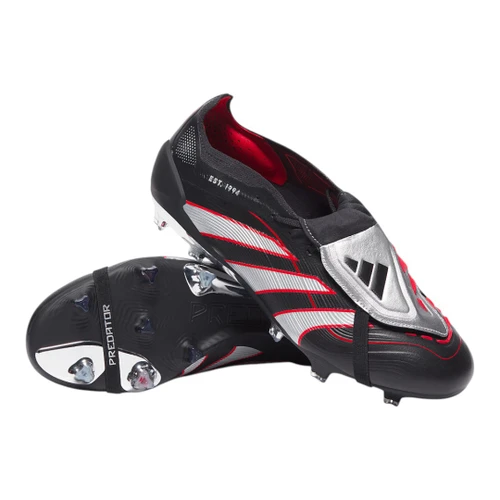 Predator Elite Leather FG Fold-Over Tongue - Black/Silver/Red