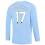 DE BRUYNE #17 Manchester City 23/24 Men's Home Long Sleeve Shirt - PL Font