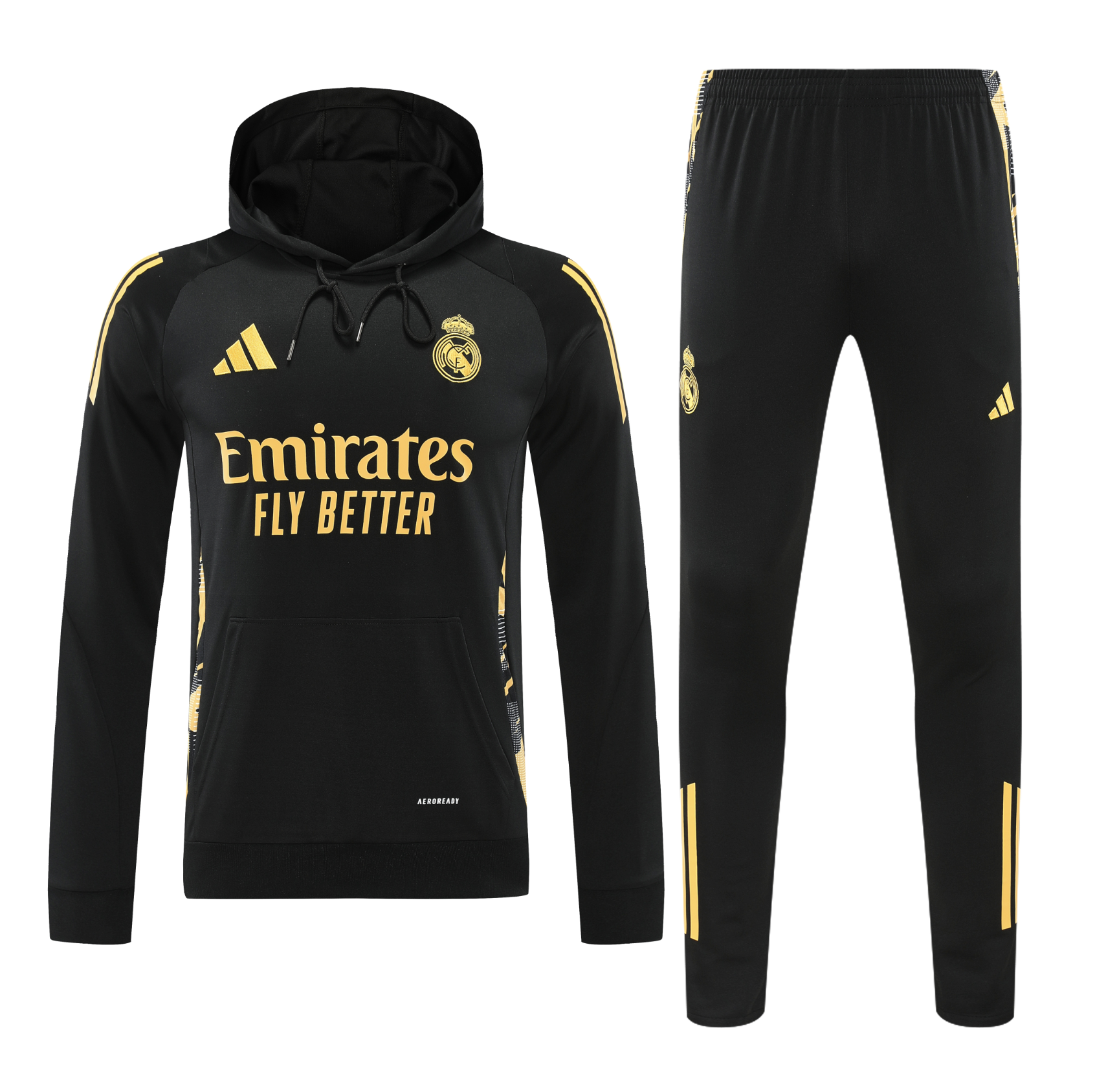 Real Madrid 24/25 Men's Black-Gold Hoodie Tracksuit