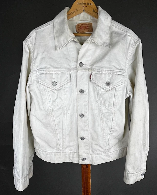 1960's Big E Levis  70505-1051  White Denim Trucker Jacket Sz.M-43"