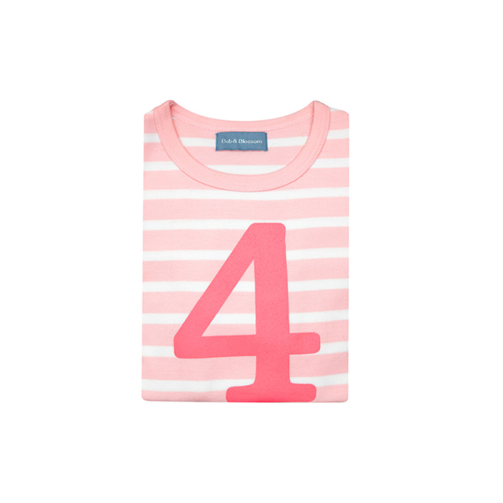 BOB BLOSSOM | T-shirt Kids Number White Breton Striped & Pink