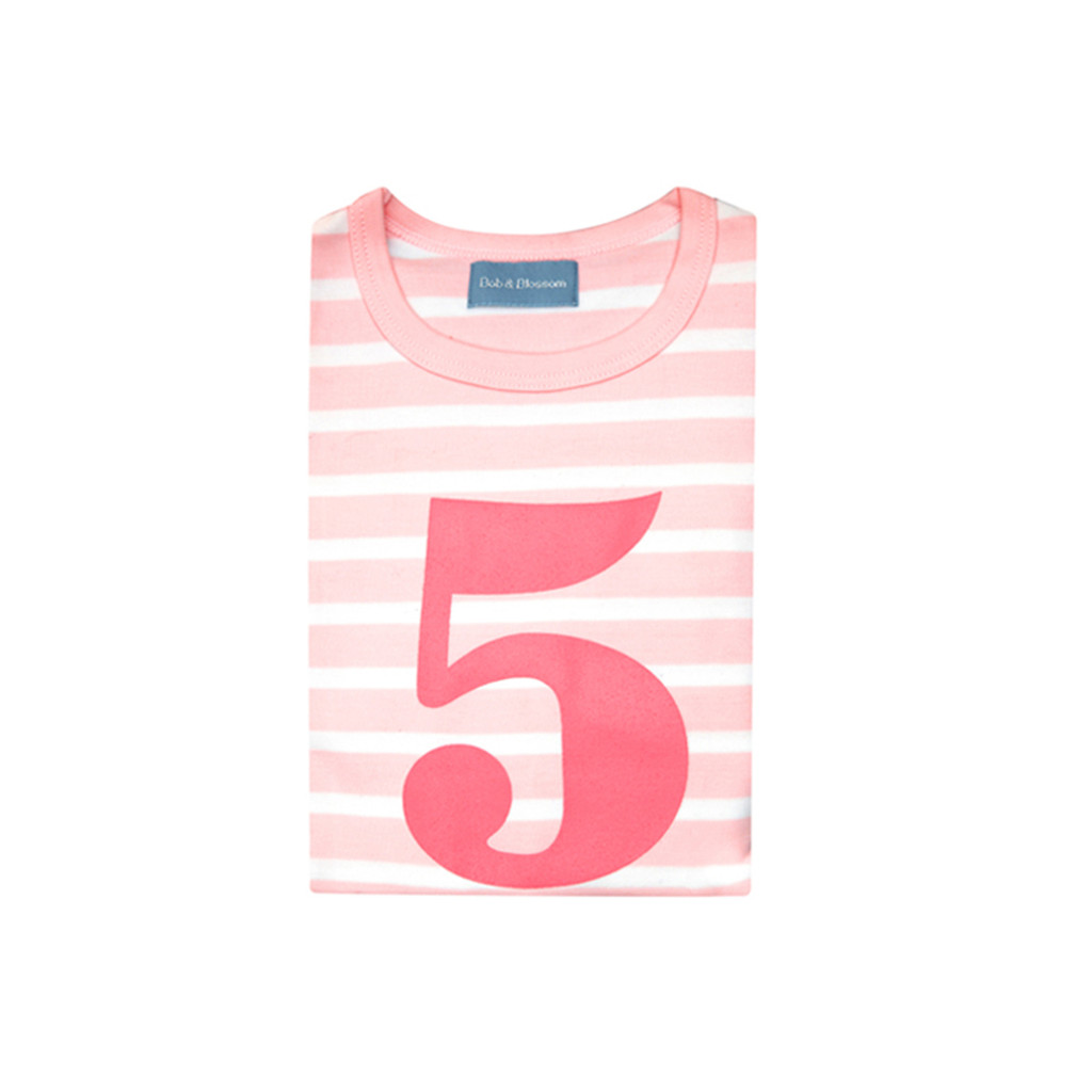 BOB BLOSSOM | T-shirt Kids Number White Breton Striped & Pink