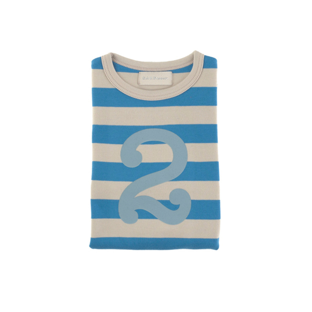 BOB BLOSSOM | T-shirt Kids Number Striped Sand & Sailer Blue