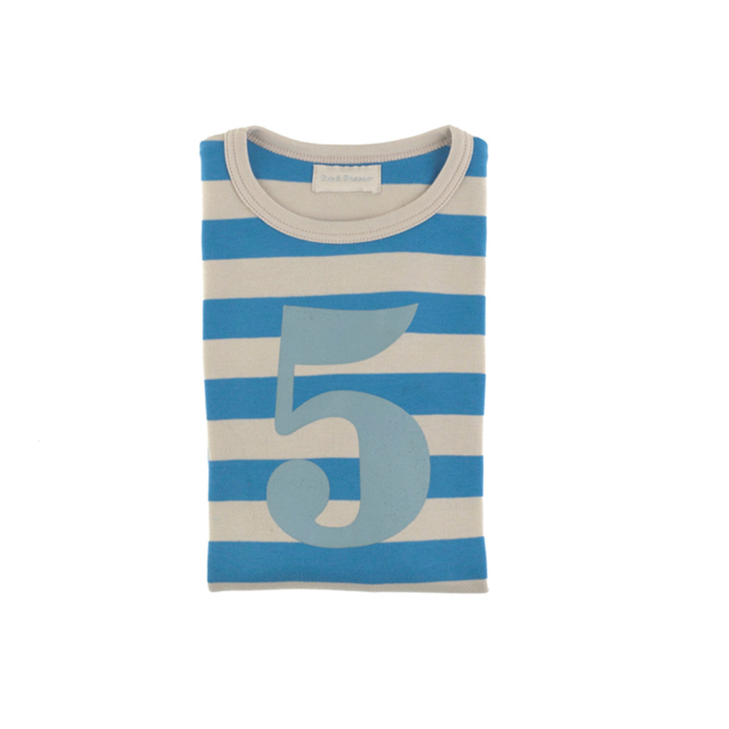 BOB BLOSSOM | T-shirt Kids Number Striped Sand & Sailer Blue