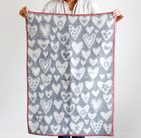 KLIPPAN | Blanket - Woven Eco Wool, Baby Heart  | Pink/Red