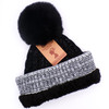 Women's Black + Gray w/Silver Threads Lined Cuffed Knit Hat w/Pom