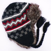 Navy + Red Striped Faux Fur/Fleece Lined Helmet/Trapper Hat