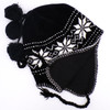 Black w/White Fleece Lined Knit Helmet Hat with Three Poms