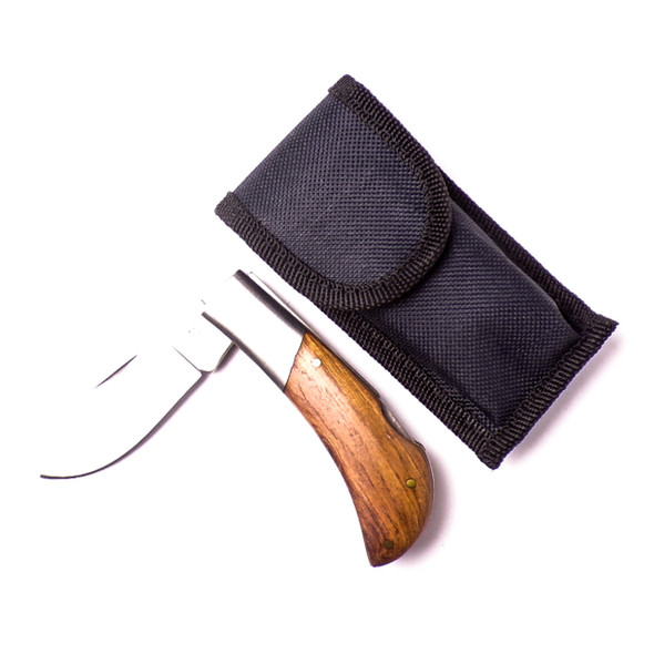 Wood Grain Stainless Steel Pocket Knife with Pouch and Clip