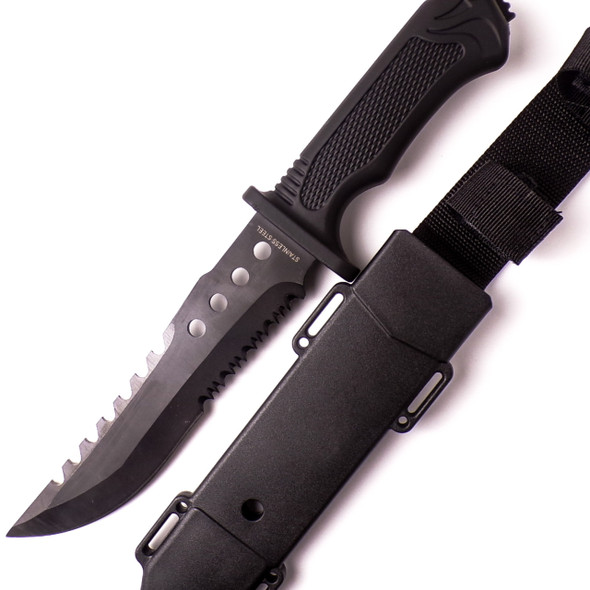 7" Black Hunting and Utility Knife with Sheath