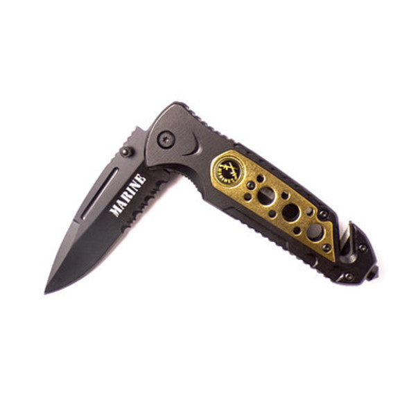 Black and Gold United States Marines Tactical Outdoor Rescue Knife
