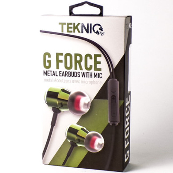 G Force Green Metal Earbuds w/Microphone