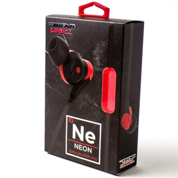 Neon Red Earbuds with Microphone and Volume Control