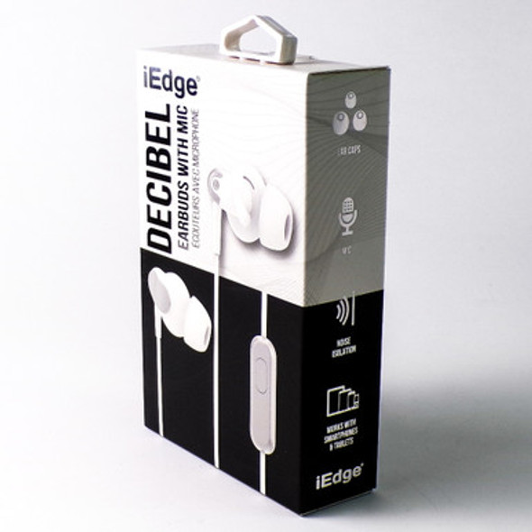 White Decibel  Earbuds w/Microphone