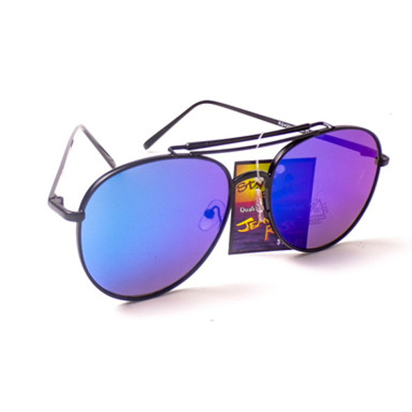 Flat-Style Black Metal Aviator Sunglasses w/Purple Lens + Sweat Bar