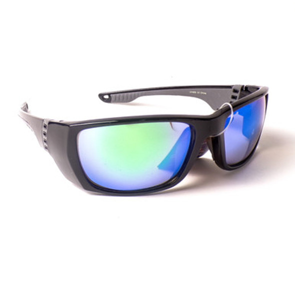 Black Polycarbonate Wide-Frame Sport Sunglasses w/Blue Gradient Lens